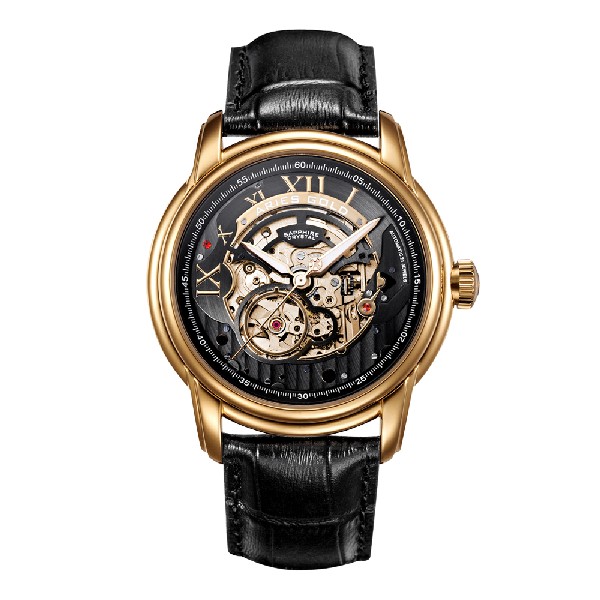 ARIES GOLD AUTOMATIC INFINUM EL TORO GOLD STAINLESS STEEL G 9005A G-BK BLACK LEATHER STRAP MEN'S WATCH